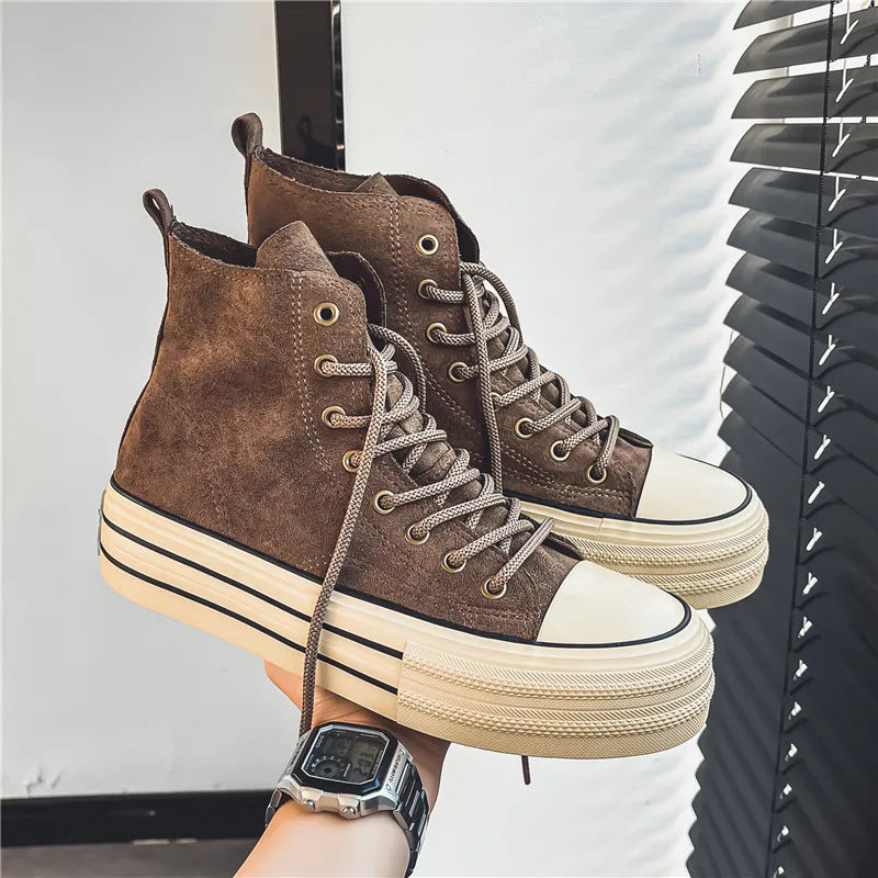 Lace-up high top platform sneakers in midnight, offering bold style and comfortable elevated wear.