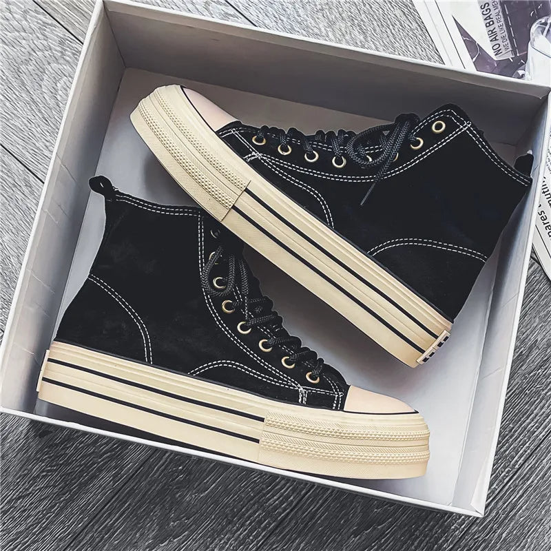 Midnight platform high top sneakers, offering a bold, elevated look for men's and women's casual wear.