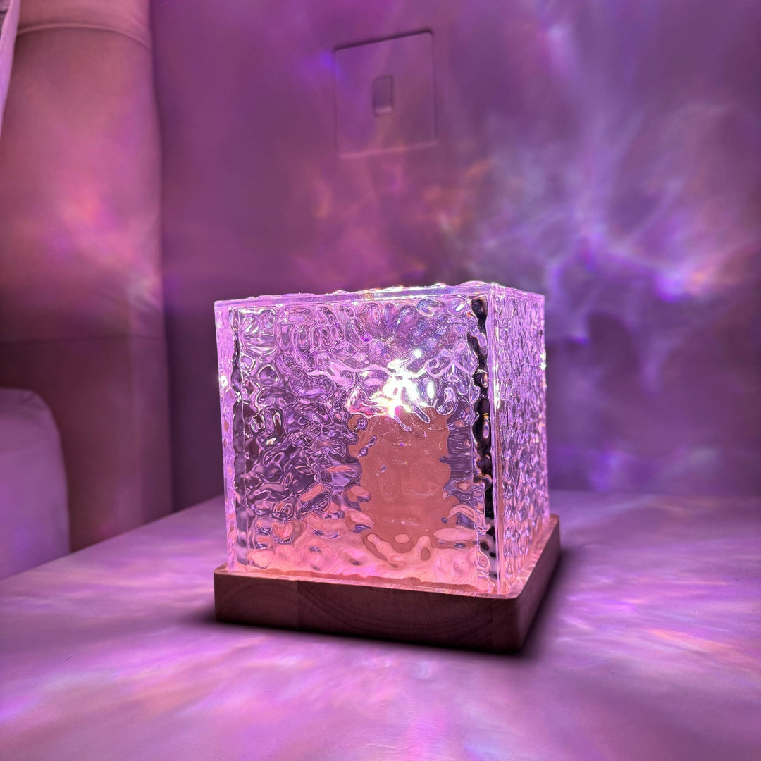 Borealis Cube mood lighting device, projecting an immersive northern lights experience
