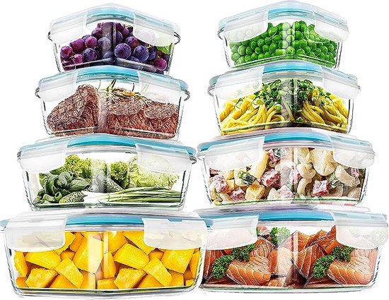 Borosilicate glass food storage container for fresh meal prep. Airtight & leak-proof bento box. Freezer & oven safe.