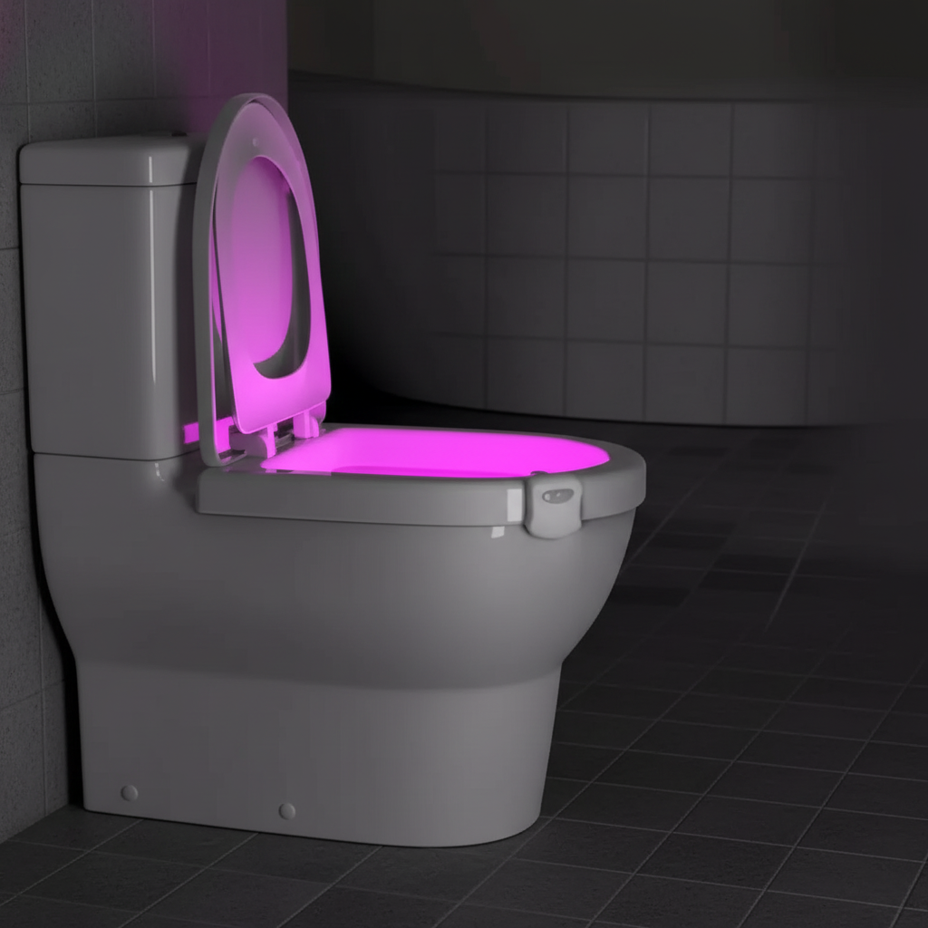 BowlBeam motion sensor LED toilet night light illuminates bowl for midnight bathroom comfort & hygiene