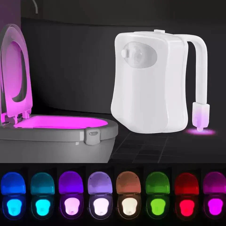 Motion sensor activated LED night light for toilet, enhancing bathroom comfort and hygiene