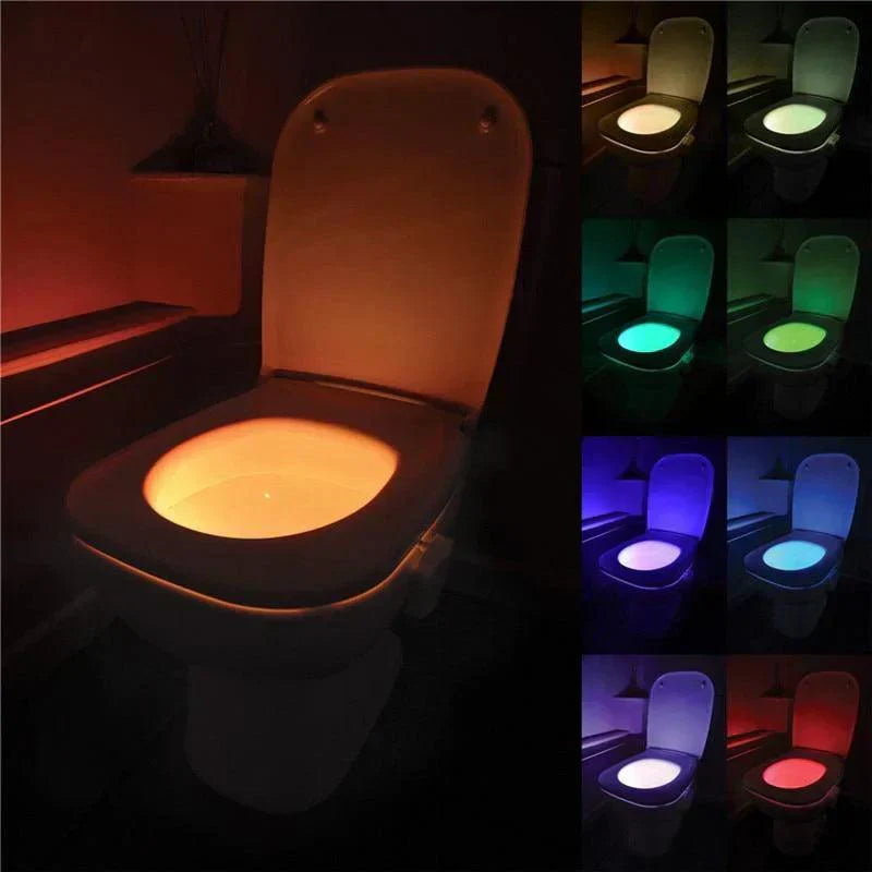 BowlBeam LED toilet light providing soft illumination, with motion sensor for convenience