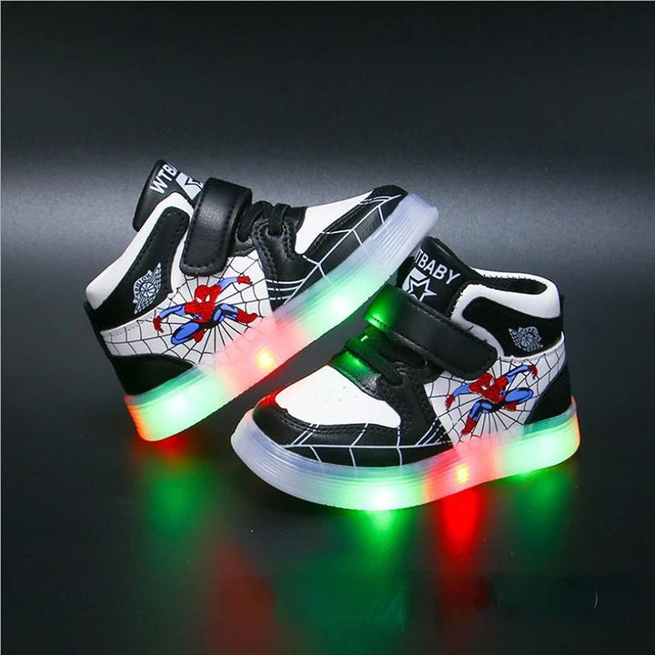 Spiderman light-up sneakers for boys. Kids' red, black, blue superhero athletic shoes perfect for play & adventure.