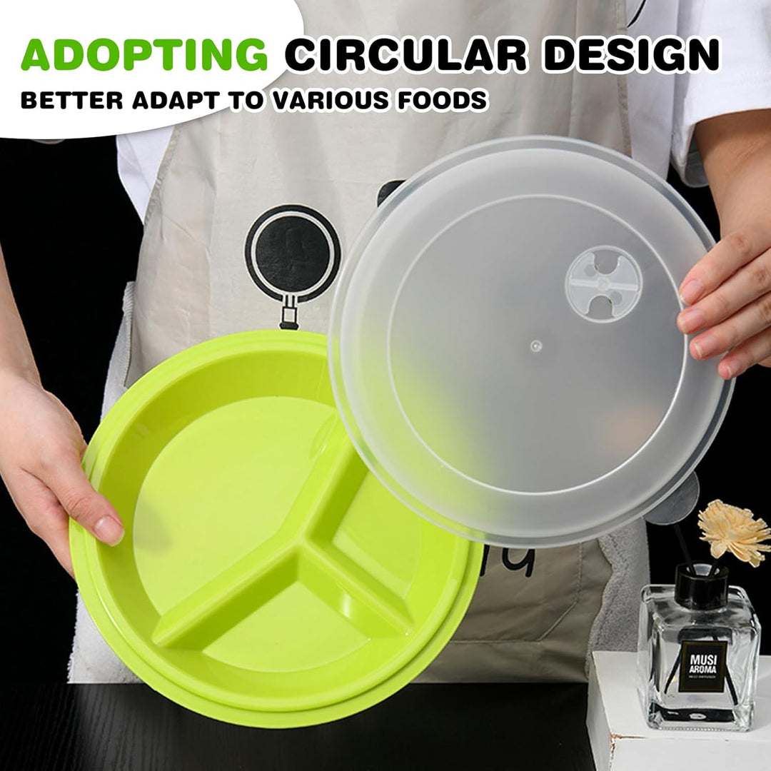 Divided travel plate for portion control. Food storage container for balanced meals, diet & weight management.