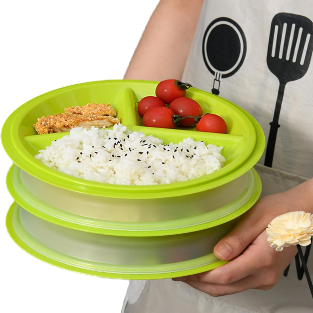 Sectioned food container: portion control travel plate for balanced meals. Perfect for healthy eating & meal prep.