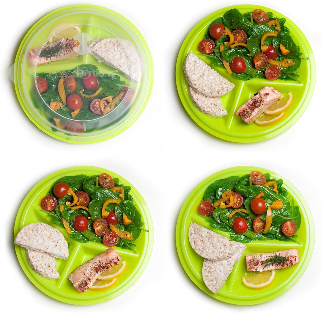 Travel-friendly portion control plate for balanced meals. BPA-free food container for healthy eating & weight management.