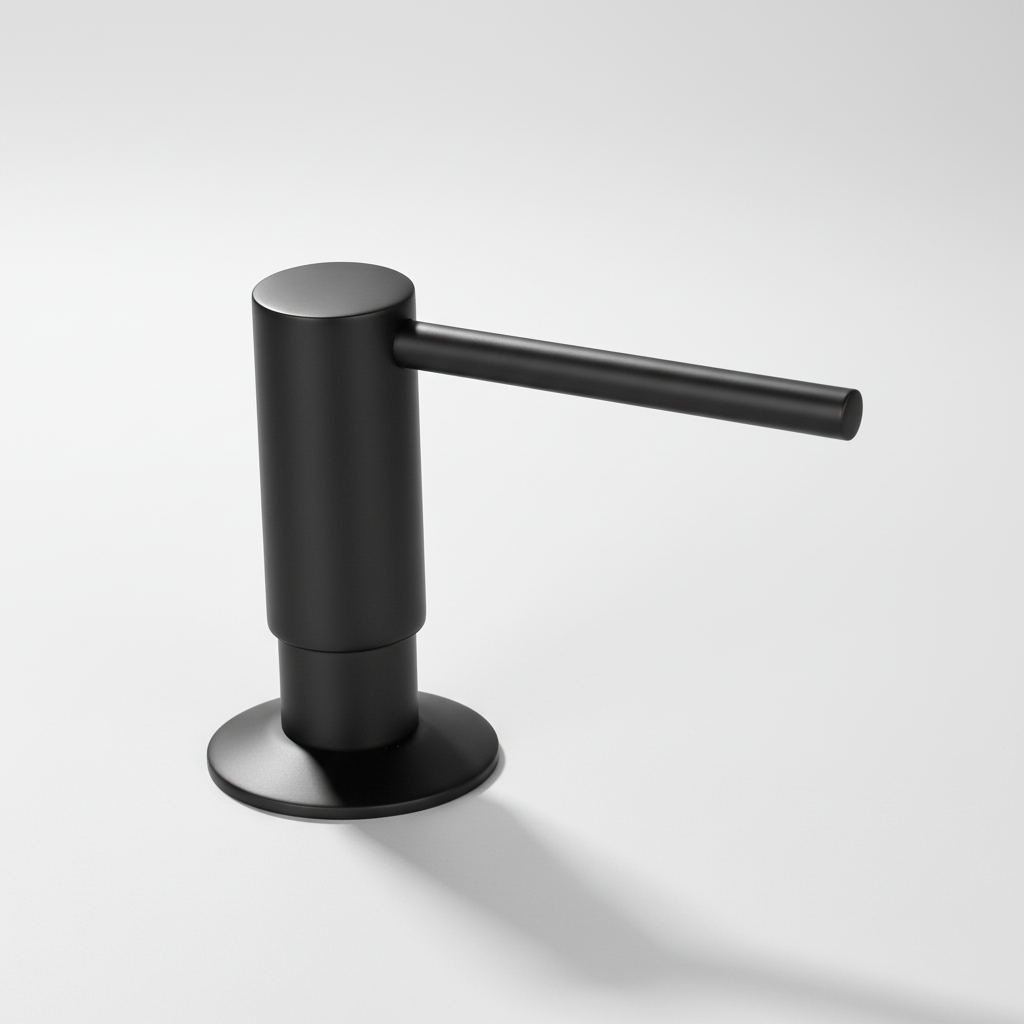 Home improvement kitchen accessory: Built-in BrassEase soap dispenser with brass pump for sinks.