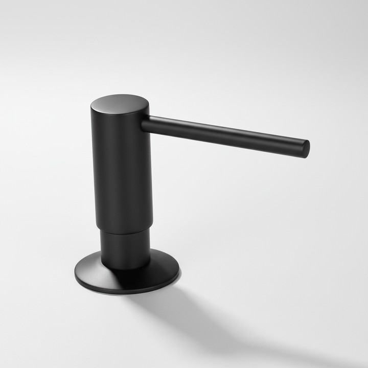 Home improvement kitchen accessory: Built-in BrassEase soap dispenser with brass pump for sinks.