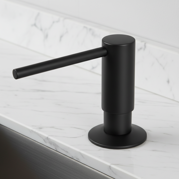 Elegant built-in dish soap dispenser, BrassEase brand, featuring a durable brass pump for kitchens.