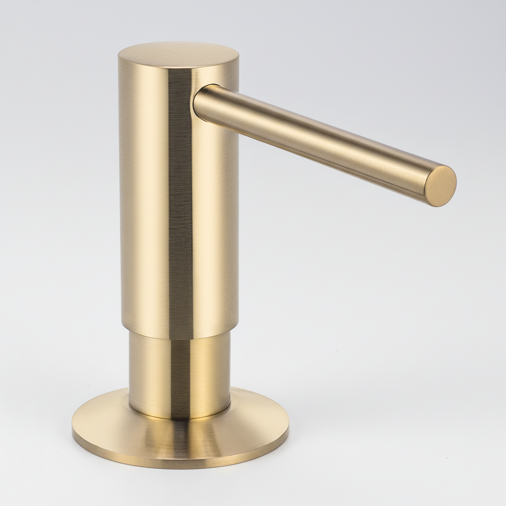 BrassEase sink fixture, a built-in soap dispenser, providing a clean and decluttered countertop.
