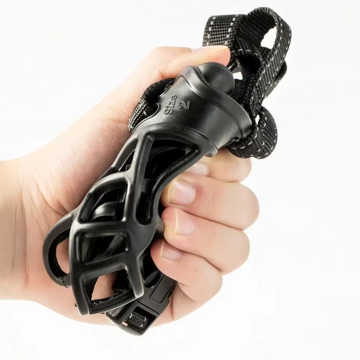 Reflective anti-bite dog muzzle ensures pet safety in low light. Breathable, adjustable & water-friendly for outdoor use.