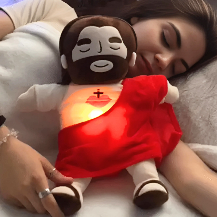 Breathing Jesus plushie for kids' soothing comfort & sleep aid, a gentle religious gift.