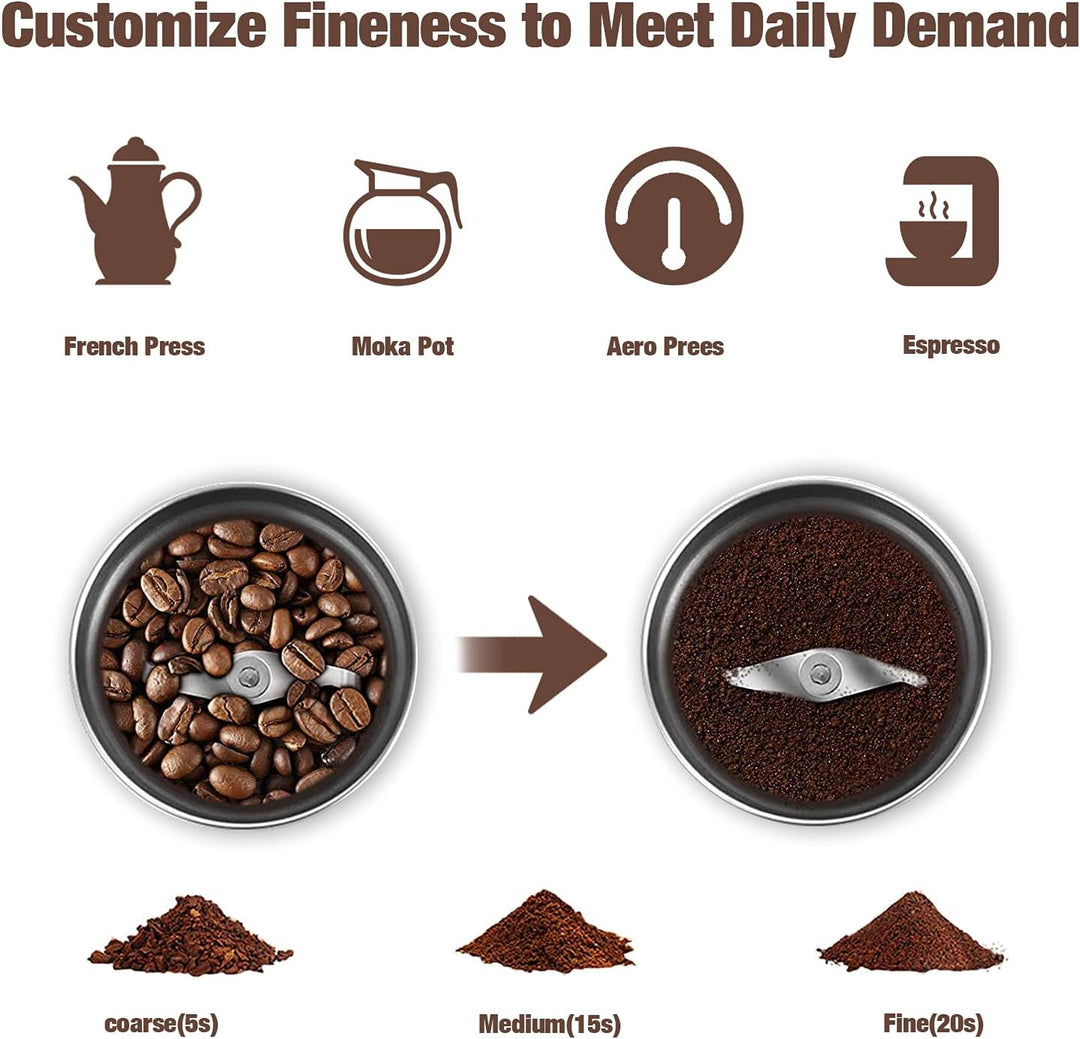 BrewMate electric coffee and spice grinder disassembling the removable cup for user convenience, grinding tool