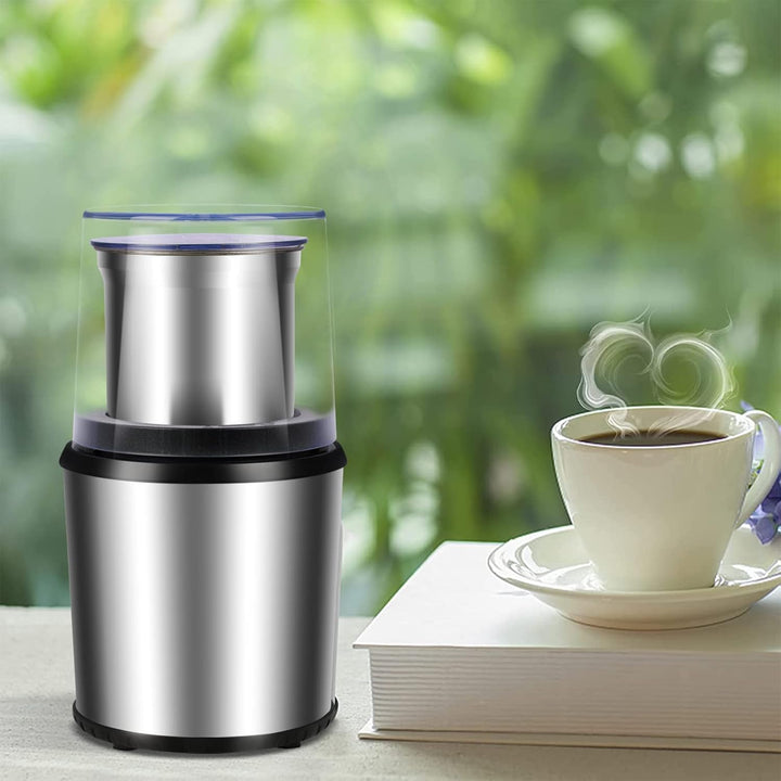 Close-up of BrewMate electric spice grinder with detachable cup for easy cleaning, home kitchen