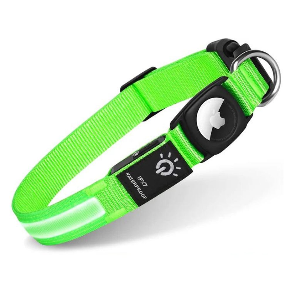 LED AirTag dog collar, luminous & waterproof, specifically for secure pet GPS tracking.