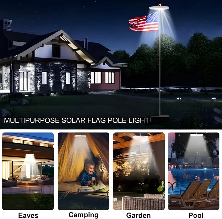 Illuminate your flag all night with this bright solar LED flagpole light. Easy to install outdoor lighting.