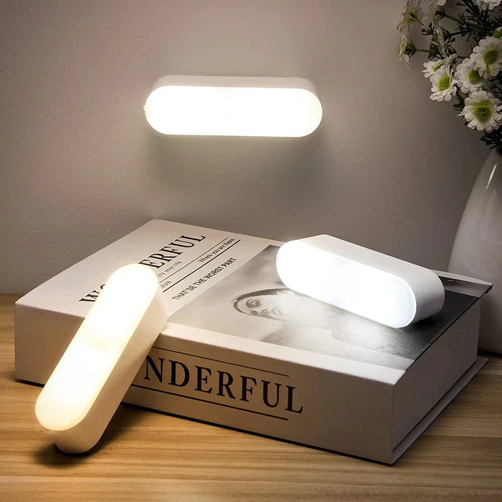 Wireless motion sensor LED closet light, USB rechargeable, perfect for hallways & indoor safety lighting.