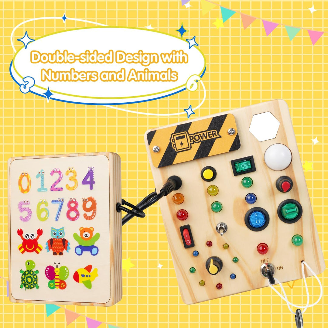 Toddler interactive Montessori busy board, a fun educational toy for preschool fine motor skill development & learning.