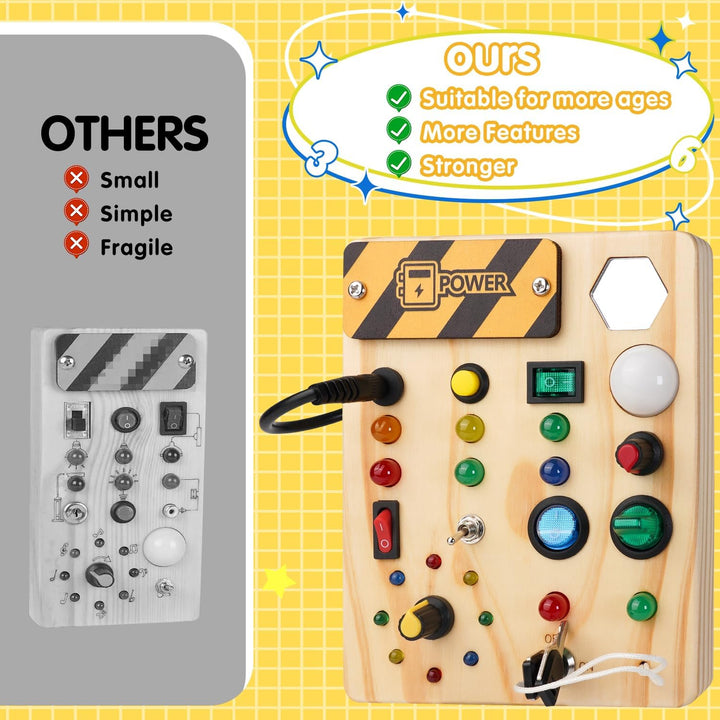 Vibrant Montessori busy board, ideal toddler toy for sensory play, promoting fine motor skills & early learning.