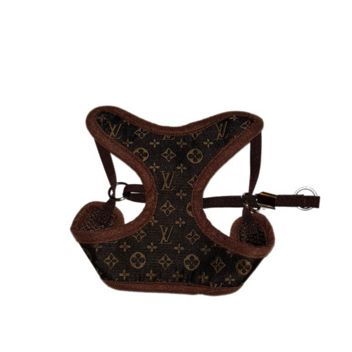 Small to medium dog harness and leash set, brown. Comfortable, adjustable, and no-pull for better walks.