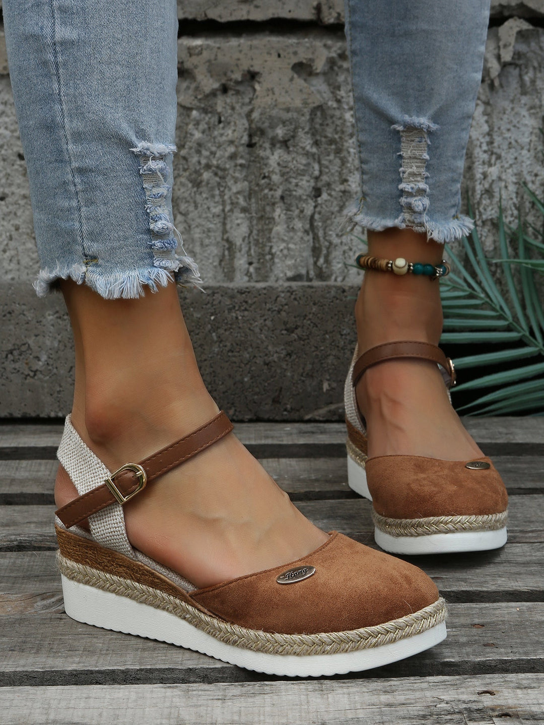 Comfortable brown orthopaedic espadrille wedges, perfect women's summer shoes for fashionable support.