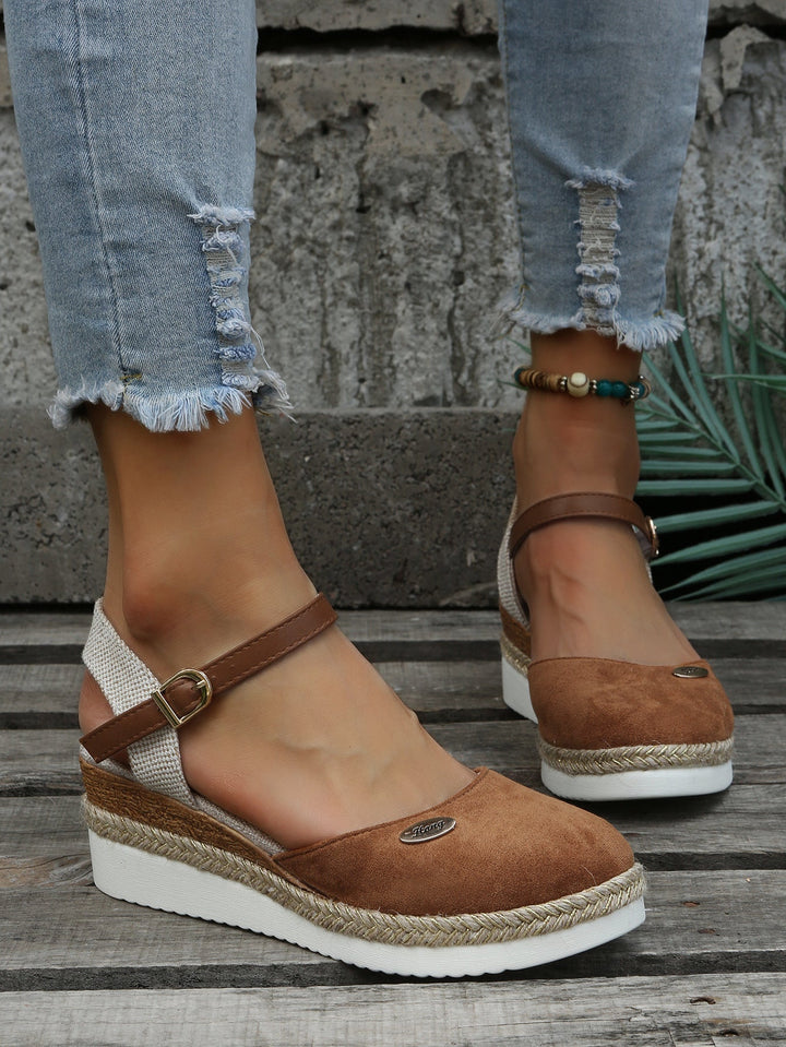 Comfortable brown orthopaedic espadrille wedges, perfect women's summer shoes for fashionable support.