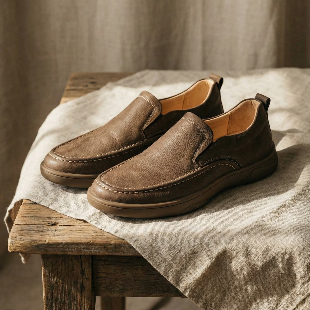 Classic brown men's loafers for everyday comfort. Durable slip-on casual footwear with timeless appeal.