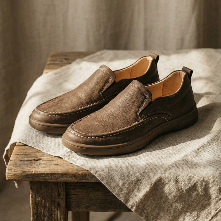 Classic brown men's loafers for everyday comfort. Durable slip-on casual footwear with timeless appeal.