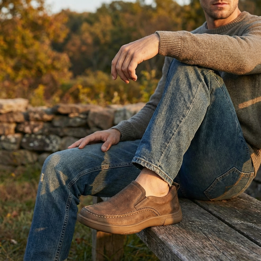 Stylish men's brown slip-on loafers. Designed for everyday comfort, casual wear, and durability.