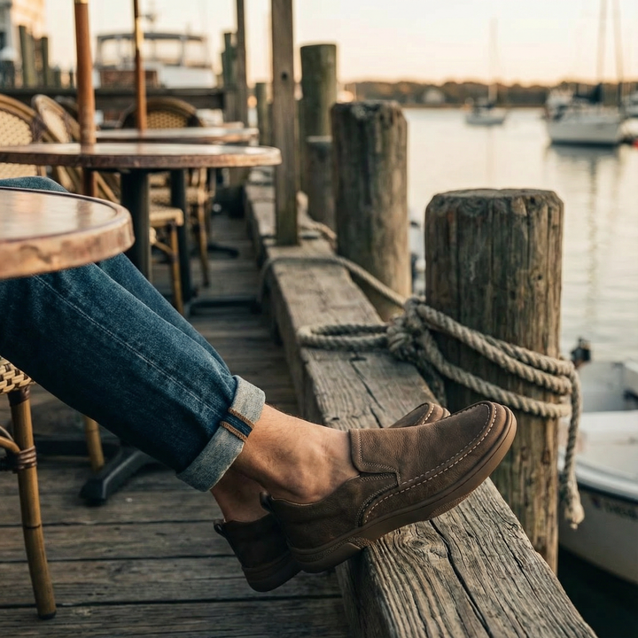 Comfortable men's brown loafers. Easy slip-on everyday footwear, perfect for casual and durable wear.