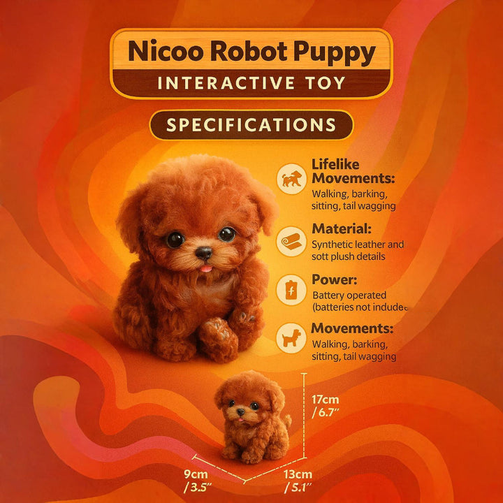 Lifelike brown and white interactive puppy robot, a walking electronic pet toy for endless kids' fun.