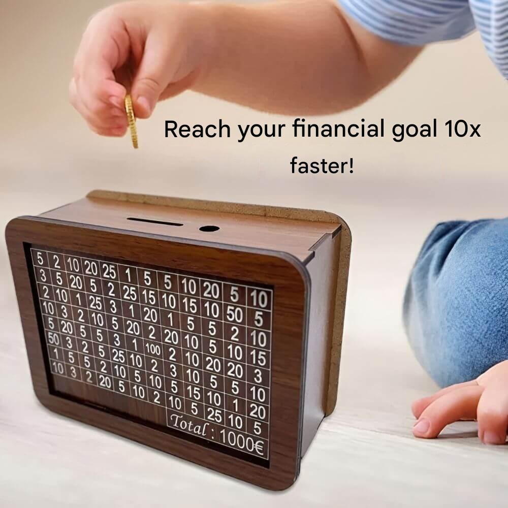 Stylish BudgetBuddy savings bank for home organization, effective goal setting & personal savings.
