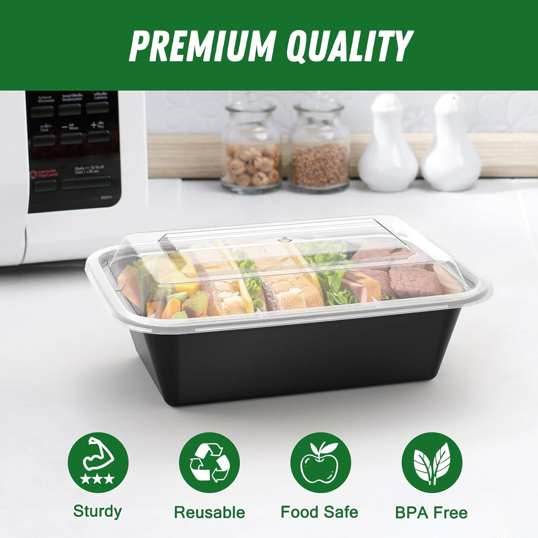 Kitchen counter with 50-piece set of leakproof meal prep containers for daily use