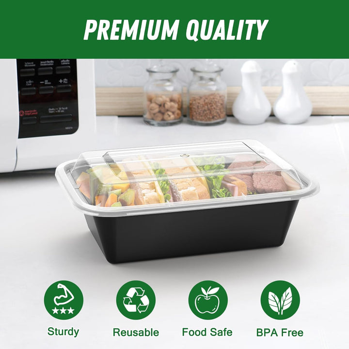 Kitchen counter with 50-piece set of leakproof meal prep containers for daily use