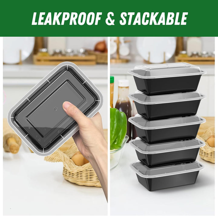 Close-up of a single 700ml reusable meal prep container with transparent lid from 50-piece set