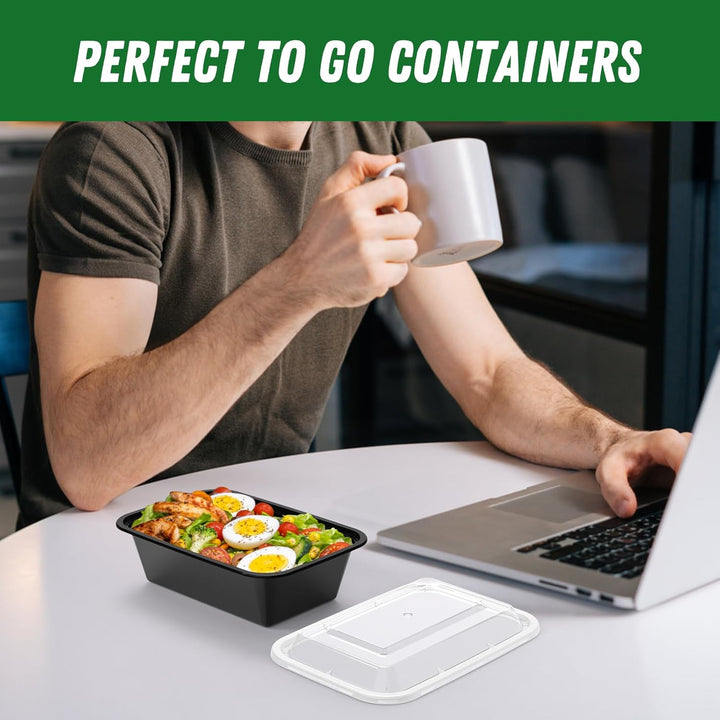 Organized stack of empty 700ml reusable food containers from a 50-piece meal prep set