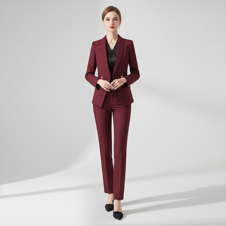 Classic white women's blazer and trousers set, suitable for professional and formal events