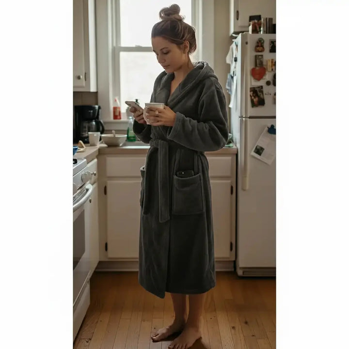Dark Gray - Women's Fleece Hooded Bathrobe