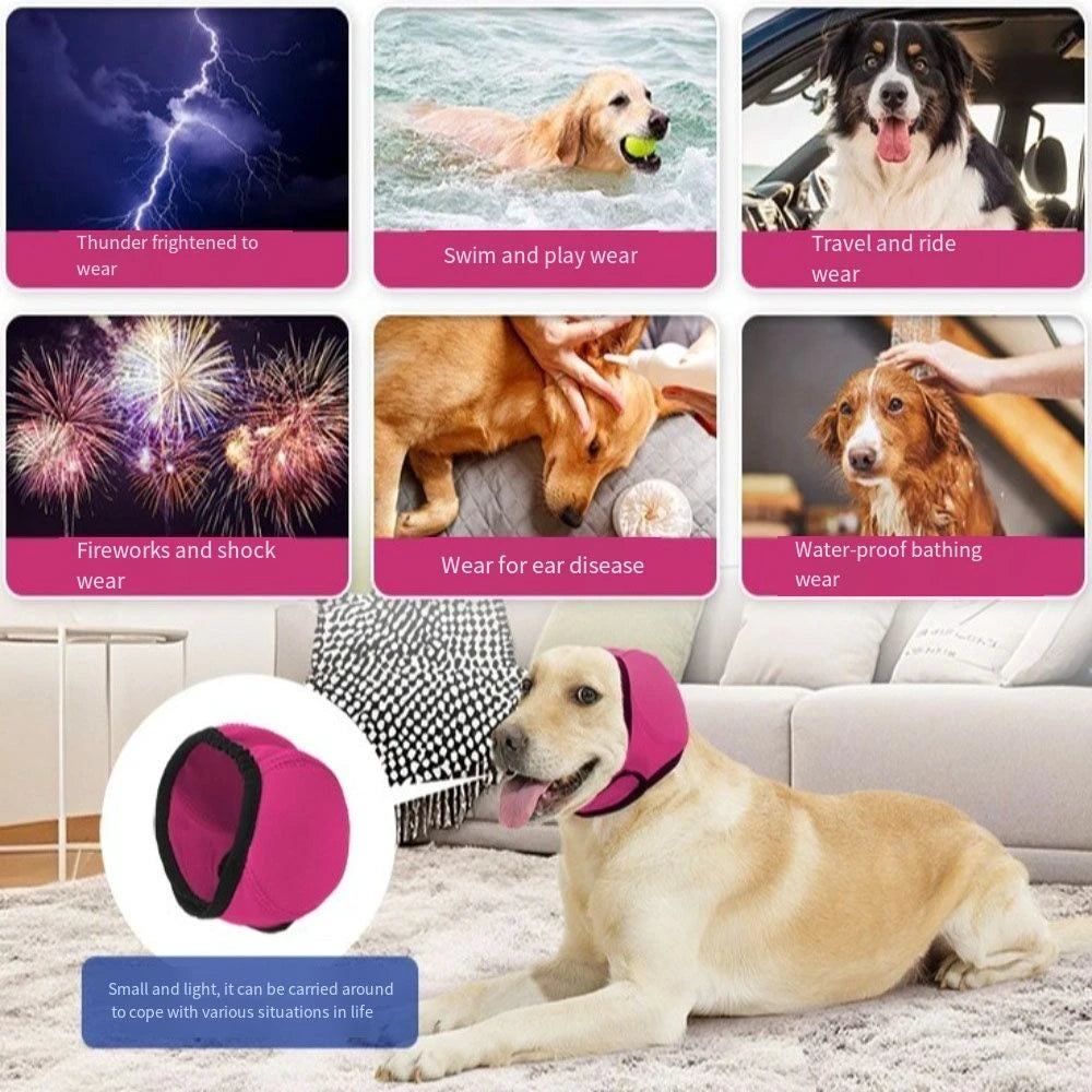 Pet ear protection earmuffs for dogs, reducing anxiety during thunderstorms, fireworks, and loud environments.