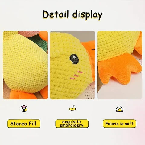 Plush calming duck dog toy designed for anxiety relief, durable chewing, & interactive play.