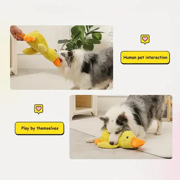 This calming duck dog toy offers anxiety relief, durable chewing, & interactive fun for pets.