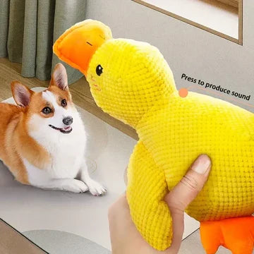 Reduce pet anxiety with this durable calming duck dog toy, a great chew & squeaky toy.