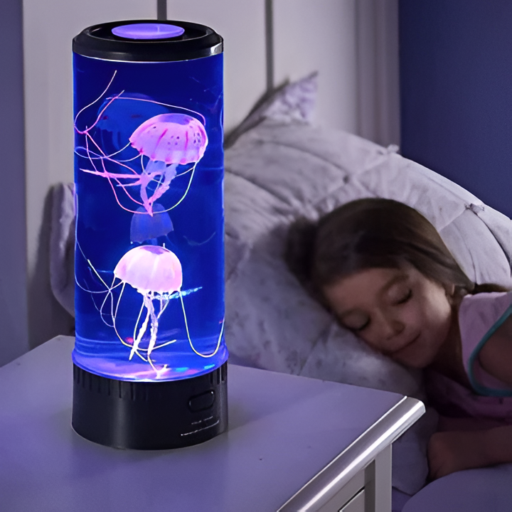 Calming LED Jellyfish Aquarium Lamp, perfect sensory night light for relaxation & stress relief.