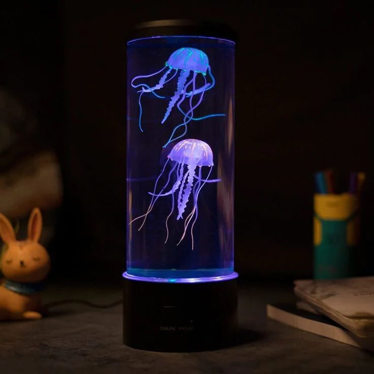 Decorative LED jellyfish aquarium lamp, a soothing mood light and unique home decor piece.