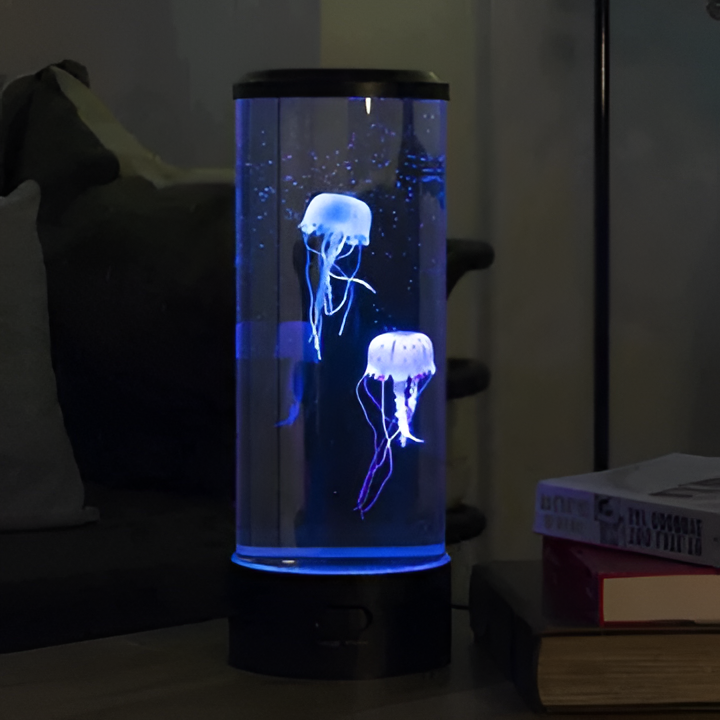 Sensory LED jellyfish desk lamp, an enchanting night light for kids & adults seeking calm.