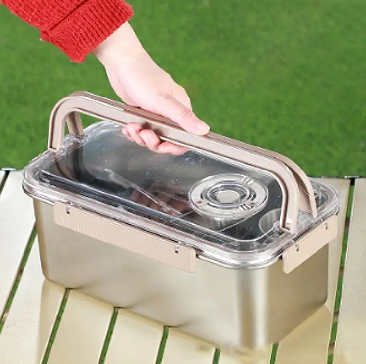 Camping Messware Kit: Stainless steel dinnerware set with storage box for outdoor dining, hiking & backpacking.