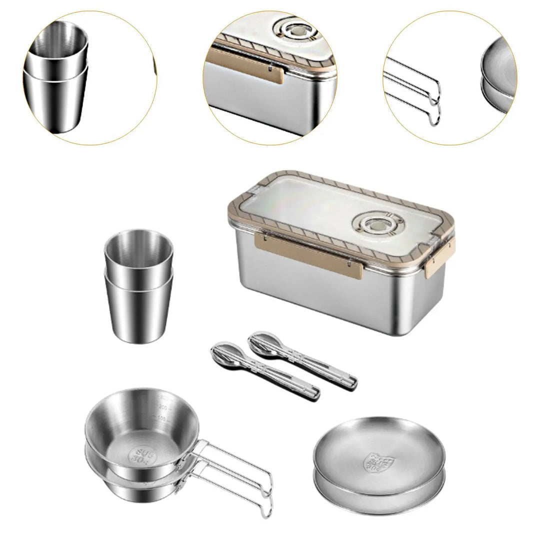Travel utensils & mess kit: Stainless steel construction, perfect for outdoor dining & camp cooking.