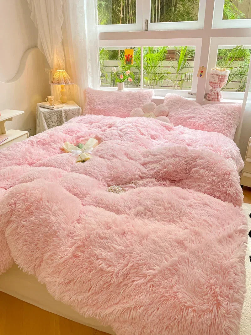 Cozy candy rainbow duvet cover, soft plush velvet for a stylish and warm bed.