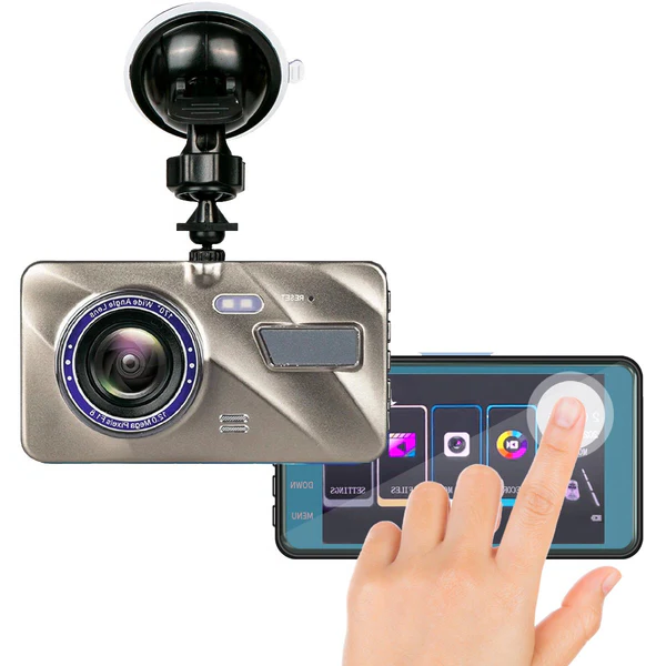 Wireless car dash cam with front & rear cameras, featuring advanced night vision for clear recording in low light.
